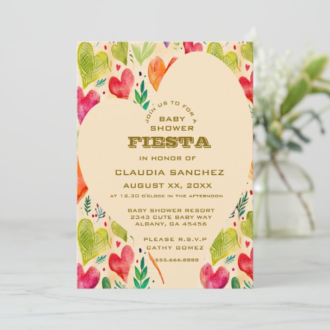 Custom Mexican Fiesta Invite - Pink Yellow Baby Sh Einladung (Stehend Vorderseite)