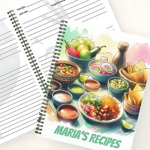 Custom Mexican Food Watercolor Rezept Book Notizbuch