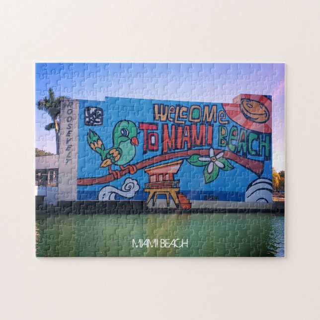 Custom Miami Beach Florida Willkommen - Erwachsene Puzzle (Horizontal)