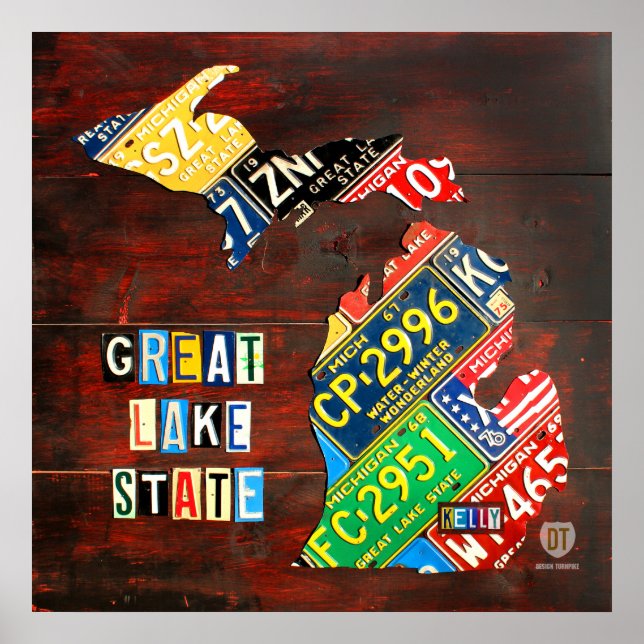 Custom Michigan License Plate Map/ Name Poster (Vorne)