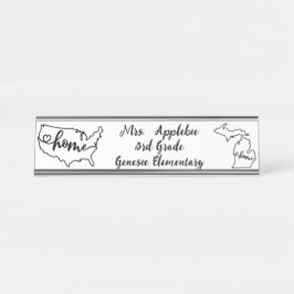 Custom Michigan Staat US Zuhause Line Art Schreibtischnamensplakette