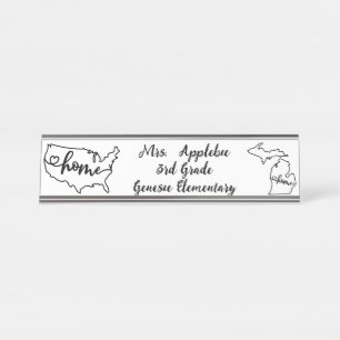 Custom Michigan Staat US Zuhause Line Art Schreibtischnamensplakette