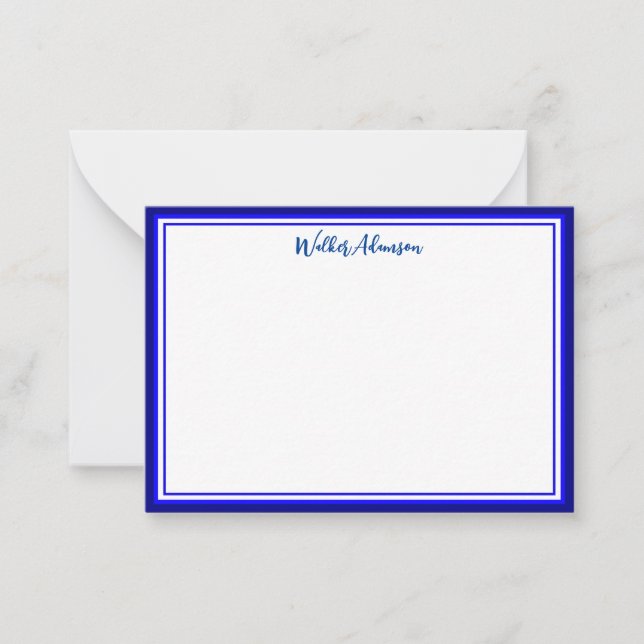 Custom Minimal Calligraphy Name & Border Navy Blue Mitteilungskarte (Vorderseite)