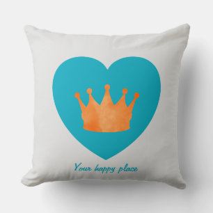 Custom Minimal Geometric Orange Crown Blue Heart Kissen