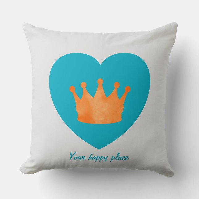 Custom Minimal Geometric Orange Crown Blue Heart Kissen (Vorderseite)