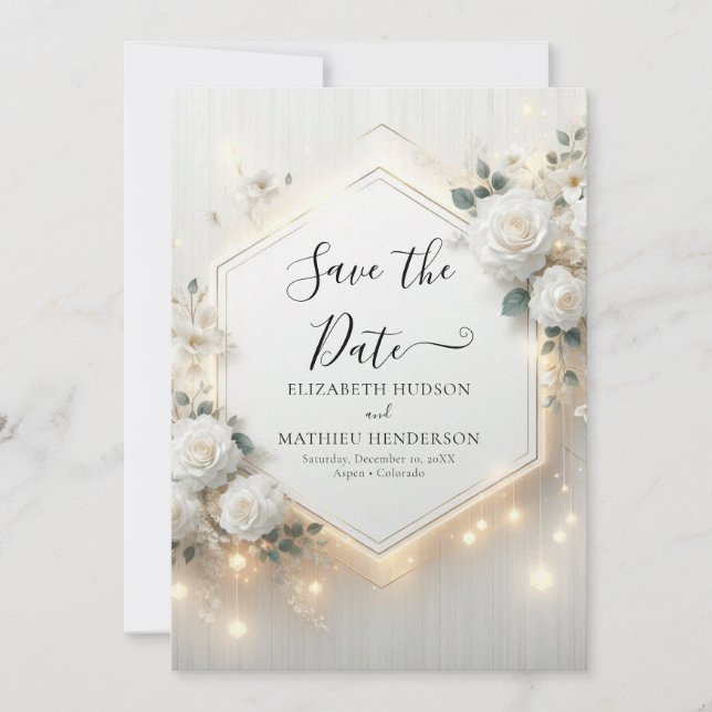 Custom Minimal White Roses Wedding Save The Date (Vorderseite)