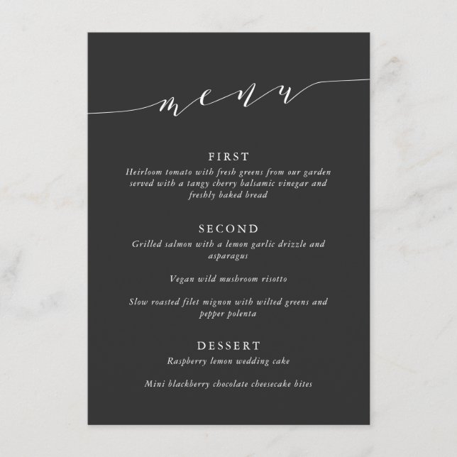 Custom Minimalist Classic Black Wedding Dinner Menükarte (Vorderseite)