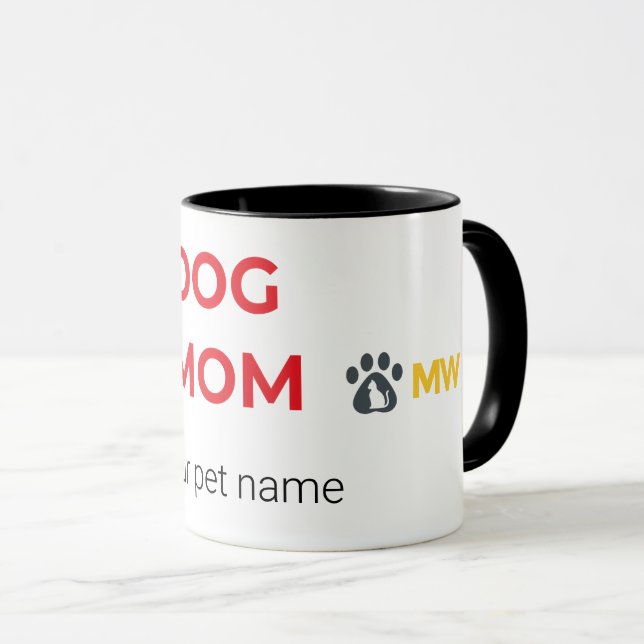 Custom Minimalist Dog Mom Two-Tone Mug – Personali Tasse (VorderseiteRechts)