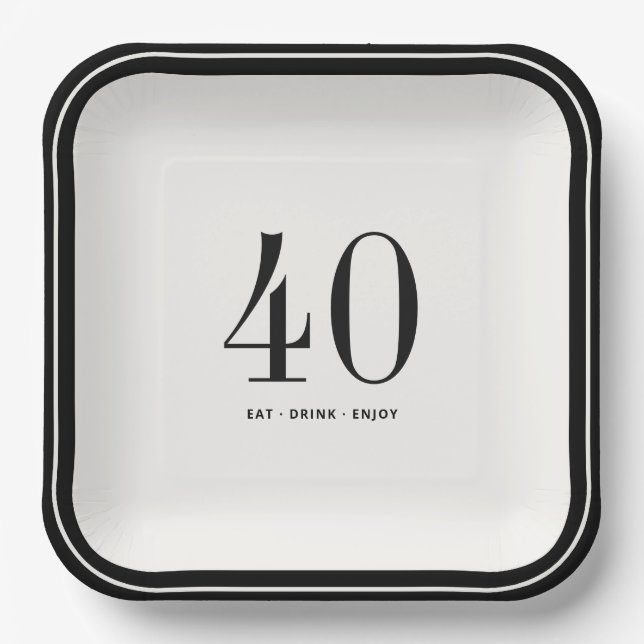Custom Minimalist Plates, Black and White Birthday Pappteller (Vorderseite)