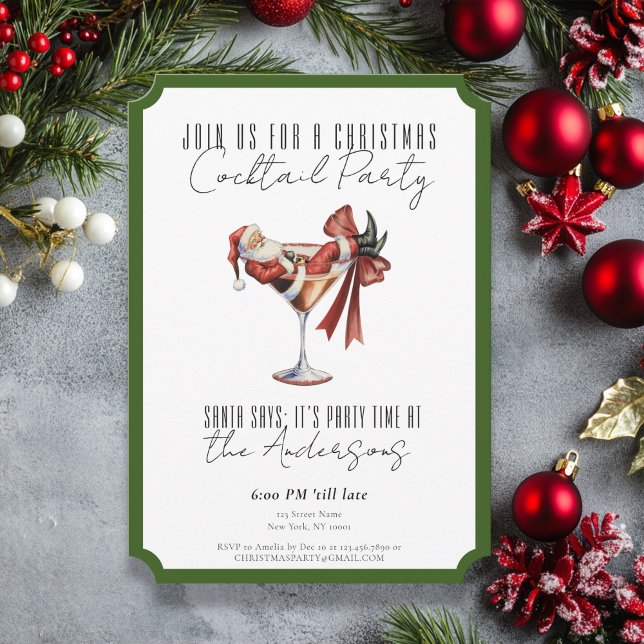 Custom Minimalist Santa Cocktail Christmas Party Einladung (Custom Minimalist Santa Cocktail Christmas Party Invitation)