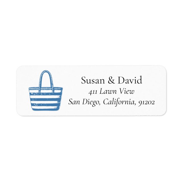 Custom Minimalistisch Blue Beach Bag Line Küste (Vorne)