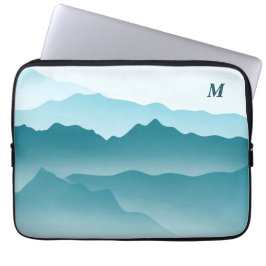 Custom Minimalistisch Blue Wavy Mountains Monogram Laptopschutzhülle