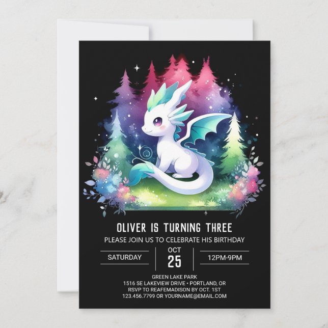 Custom Minimalistisch Dragon Birthday Einladung (Vorderseite)