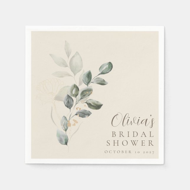 Custom Minimalistisch Gold Greenery Brautparty Serviette (Vorderseite)