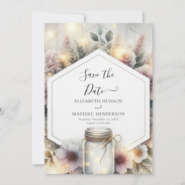 Custom Minimalistisch Mason Jar Wedding Save The Date (Vorderseite)