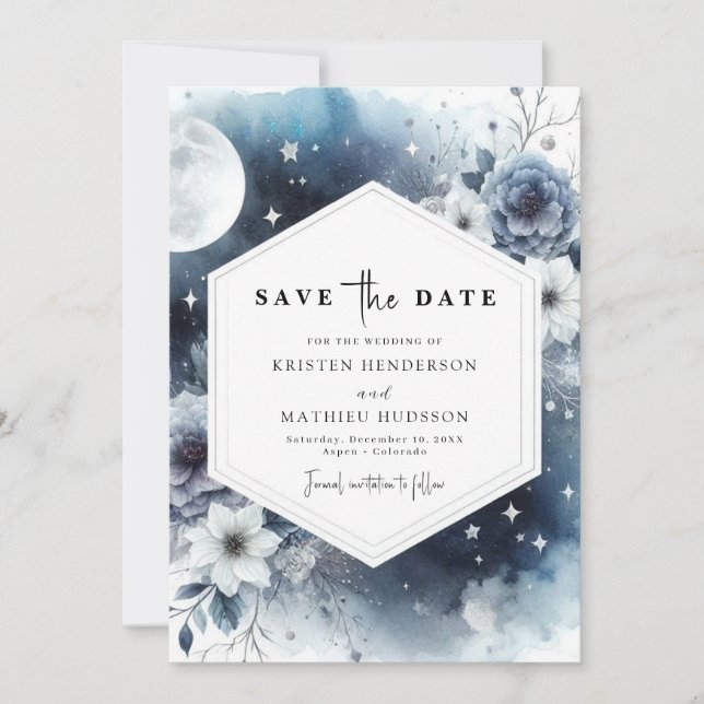Custom Minimalistisch Moonlit Wedding Save The Date (Vorderseite)
