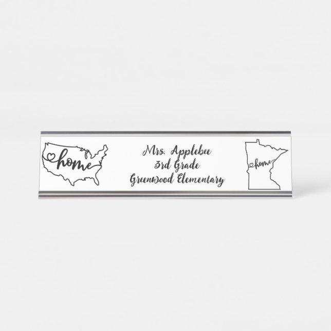 Custom Minnesota Staat US Zuhause Line Art Schreibtischnamensplakette (Vorderseite )