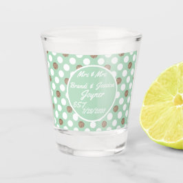Custom Mint and Gold Polka-Dotted Wedding Schnapsglas