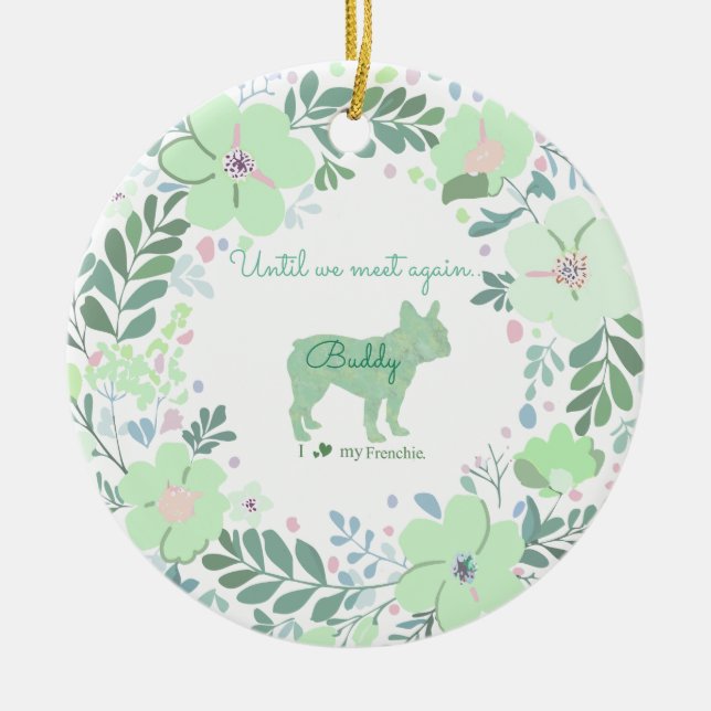 Custom Mint Green French Bulldog with Name & Photo Keramik Ornament (Vorne)