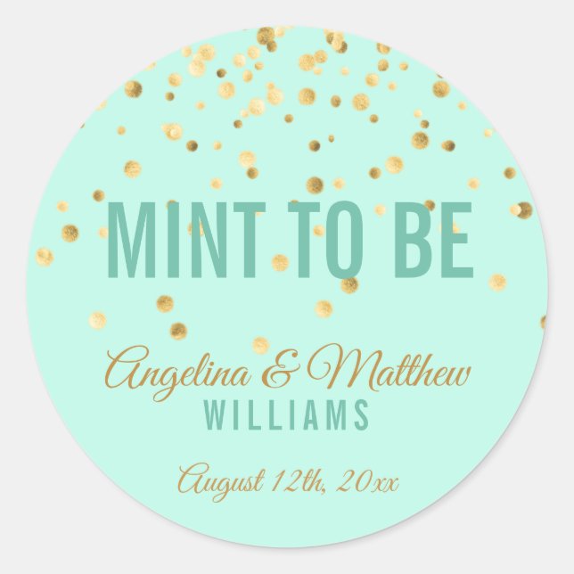 Custom Mint to be Mint Gold Confetti Wedding Runder Aufkleber (Vorderseite)