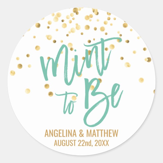 Custom Mint to be Mint Gold Confetti Wedding Runder Aufkleber (Vorderseite)