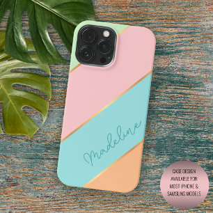 Custom Minze Green Aqua Blue Blush Pink Art Stripe iPhone 13 Pro Max Hülle