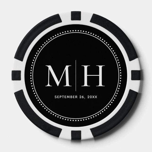 Custom Mit Monogramm Black Wedding Poker Chips (Vorderseite)