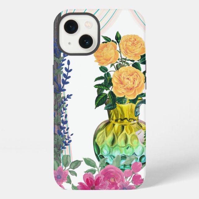 Custom Mit Monogramm iPhone 13 Fall, Floral Fall. Hülle (Rückseite)