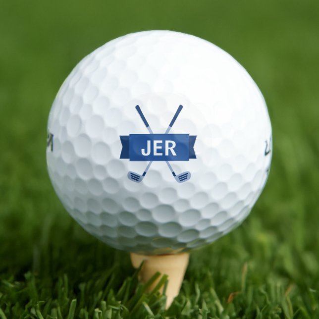 Custom Mit Monogramm Moderner Crossing Club Cool Golfball (Custom Monogrammed Modern Crossed Club Royal Blue Cool Golf Balls)