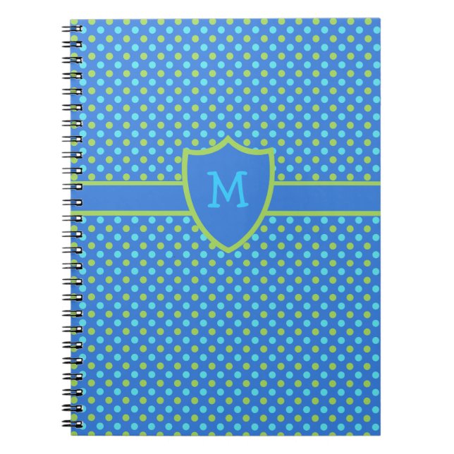 Custom Mit Monogramm Notebook: Blue Polka Dots Notizblock (Vorderseite)