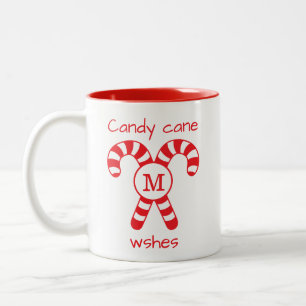 Custom Mit Monogramm Red and White Candy Cane Wüns Zweifarbige Tasse