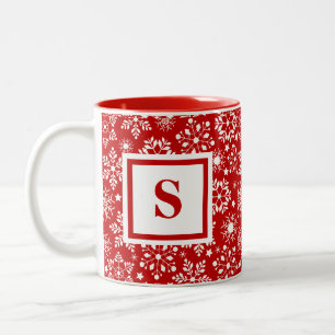 Custom Mit Monogramm Red Snowflakes Weihnachten Zweifarbige Tasse