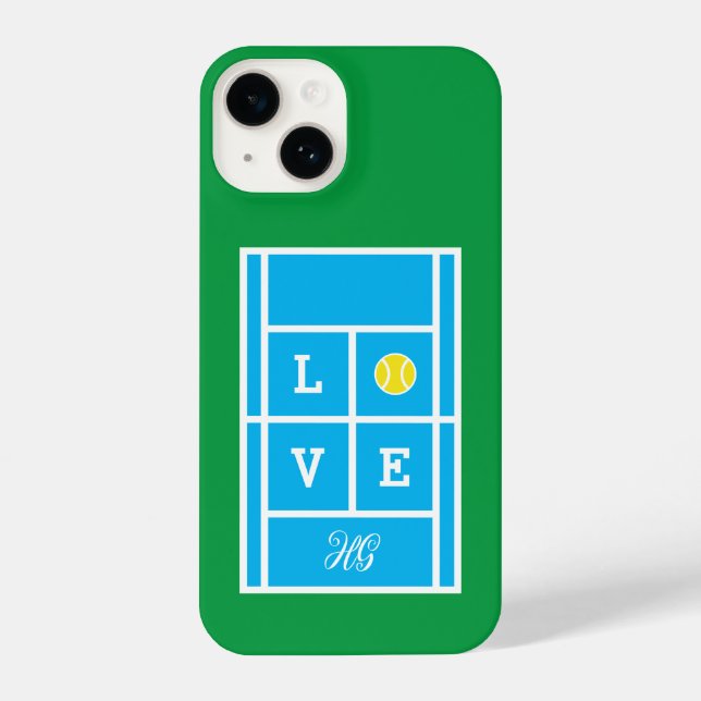 Custom mit Monogramm Tennisplatz iPhone 14 Case iPhone Hülle (Rückseite)