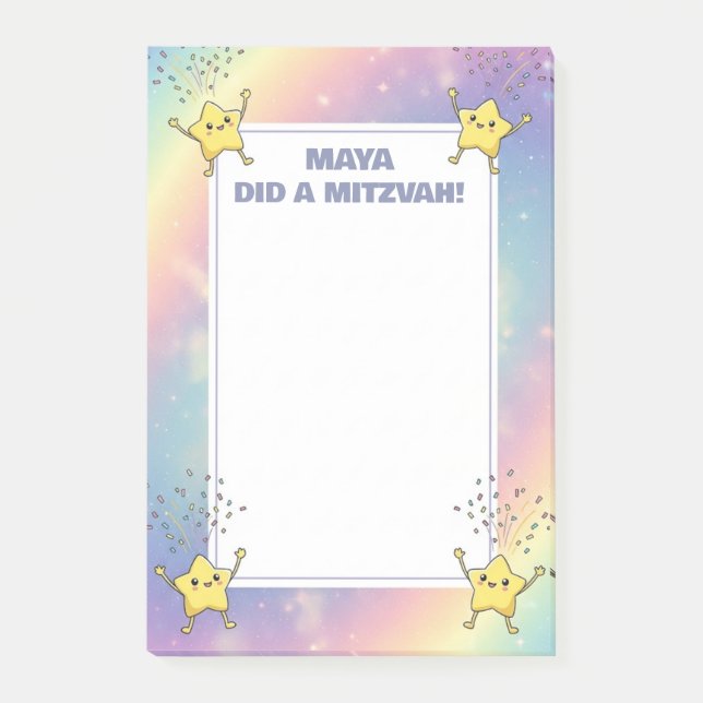 Custom Mitzvah Notes Rainbow Confetti Stars Post-it Klebezettel (Vorderseite)