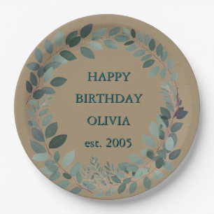 Custom Mocha mousse Eucalyptus Watercolor Leaf Pappteller