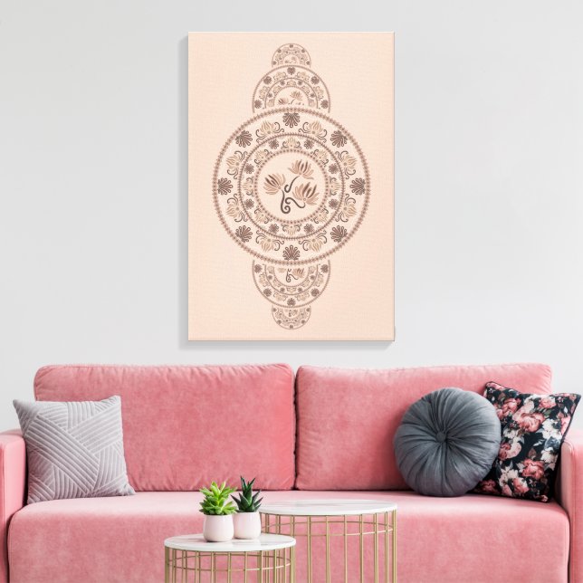 Custom Mocha Rokoko Lotus Ornamental Mandala Leinwanddruck (Insitu (Wohnzimmer))