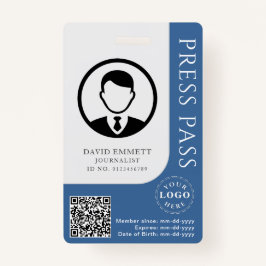 Custom Moderate Blue Press Pass mit Editable Deta Ausweis