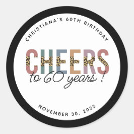 Custom Modern 60. Geburtstagsparty Leopard Print Runder Aufkleber