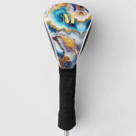 Custom Modern Aqua Lila Golden Monogram Case Mat Golf Headcover