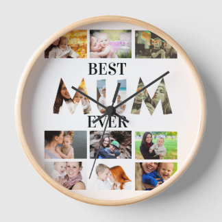 Custom Modern Best Mum Ever 12 Foto Collage Uhr