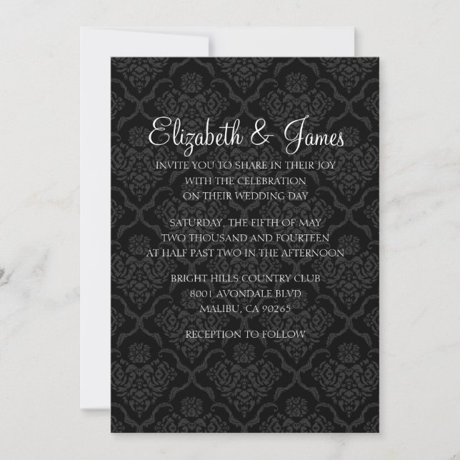 Custom Modern Black Damask Wedding Einladungen (Vorderseite)