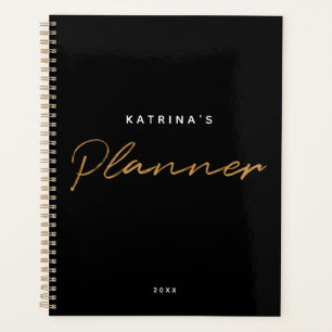 Custom Modern Black Gold Minimalistisch Script Mon Planer