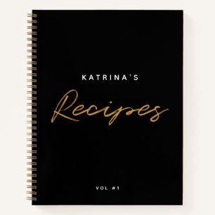 Custom Modern Black Gold Minimalistisch Script Rez Notizbuch