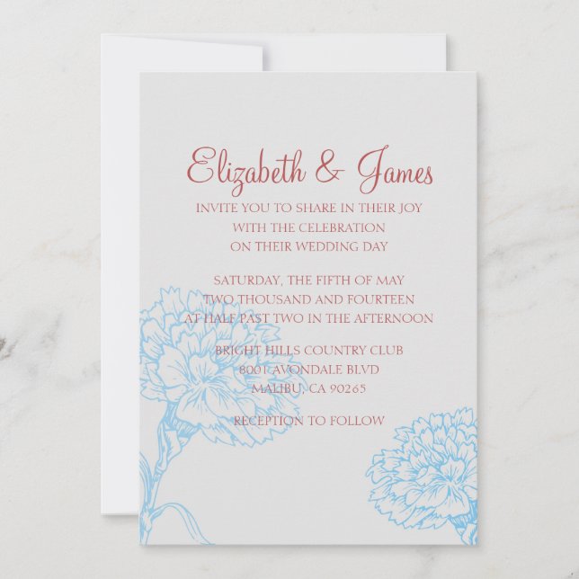 Custom Modern Blue and Red Wedding Einladungen (Vorderseite)