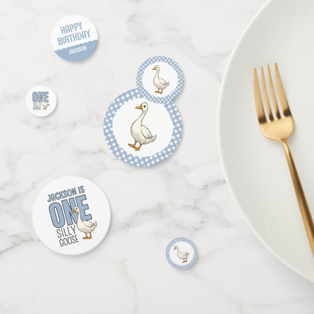 Custom Modern Blue One Albern Gänse Erster Geburts Konfetti (Gruppe)