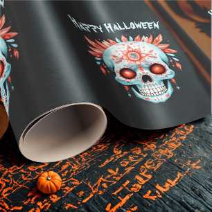 Custom Modern Blue Pink Halloween Sugar Skull Geschenkpapier