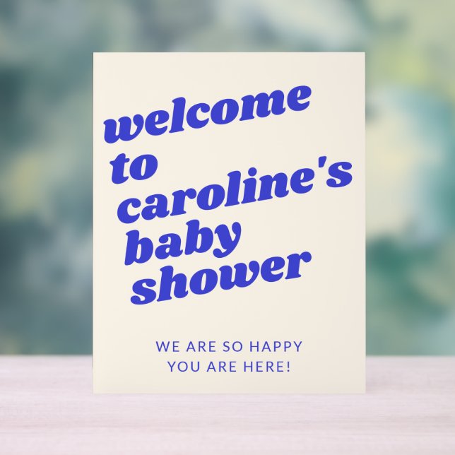Custom Modern Blue Retro Baby Shower Welcome  Acrylschild (Neutral)