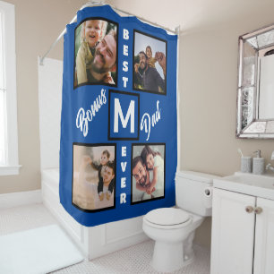 Custom Modern Bonus Vater Stepdad 4 Foto Collage Duschvorhang