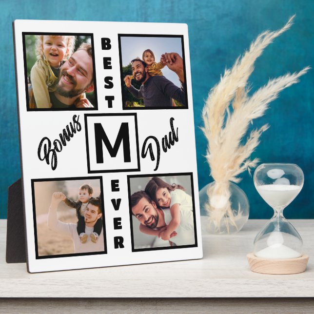 Custom Modern Bonus Vater Stepdad 4 Foto Collage Fotoplatte (Seite)