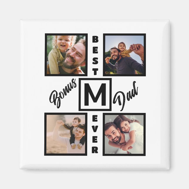 Custom Modern Bonus Vater Stepdad 4 Foto Collage Magnet (Vorne)